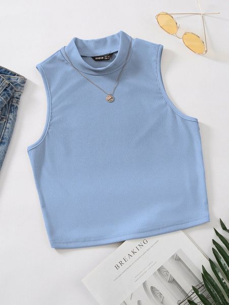 

mock neck rib-knit tank 50dk#, White