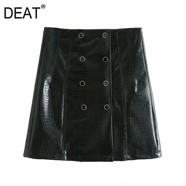 

deat autumn single pu leather metal buttons and zippers high waist mini length halfbody skirt female fashion wo39201l1, Black
