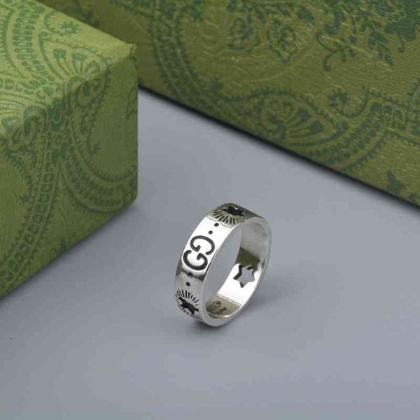 

2022 latest factory wholesale hollow out small star ring old thai silver wind english male and female lovers ring