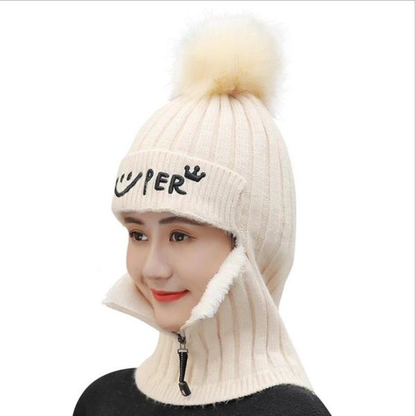 

cycling caps & masks 1pcs winter knitted ear protection woolen hat, solid color, warm and thick velvet, all-match helmet, outdoor hat, Black