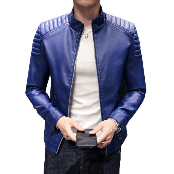 

2020 new autumn men's leather jackets coats men outwear pu leather windproof waterproof slim fit 3 color, Black