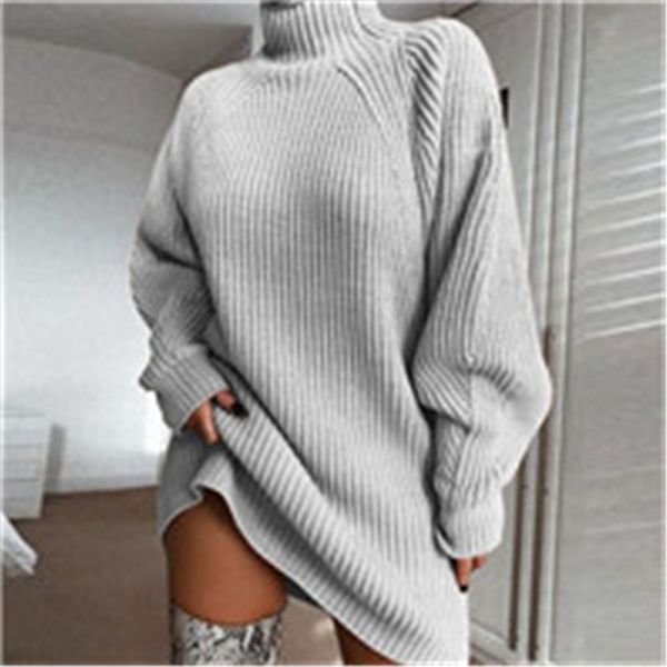 

forefair turtleneck long sleeve sweater dress women autumn winter loose tunic knitted casual 5 colors clothes solid dresses, White;black