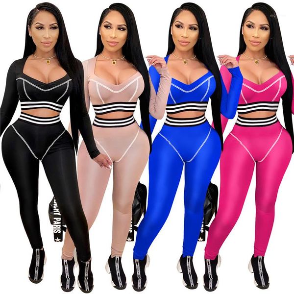 

designer tracksuits fashion lines panelled long sleeve long pants womens 2pcs sets casual females clothing solid color womens, Gray