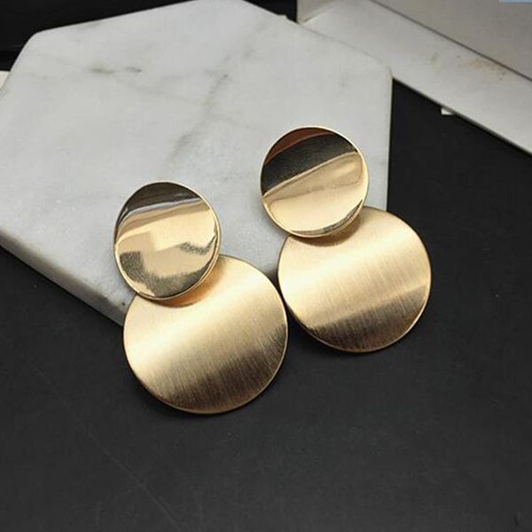 

stud gs retro european-american wild metal disc earrings geometric round for women girls fashion jewelry drop, Golden;silver