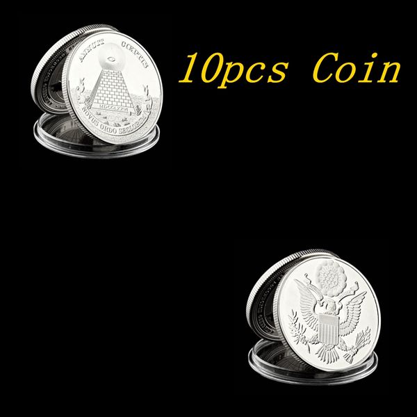 

10pcs ason souvenir coins collectibles replica metal craft us masonic silver plated coin collectible lot