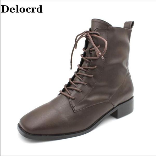 

boots women's shoes thick with ankleboots female 2021 autumn ins square head tie side zipper retro women, Black