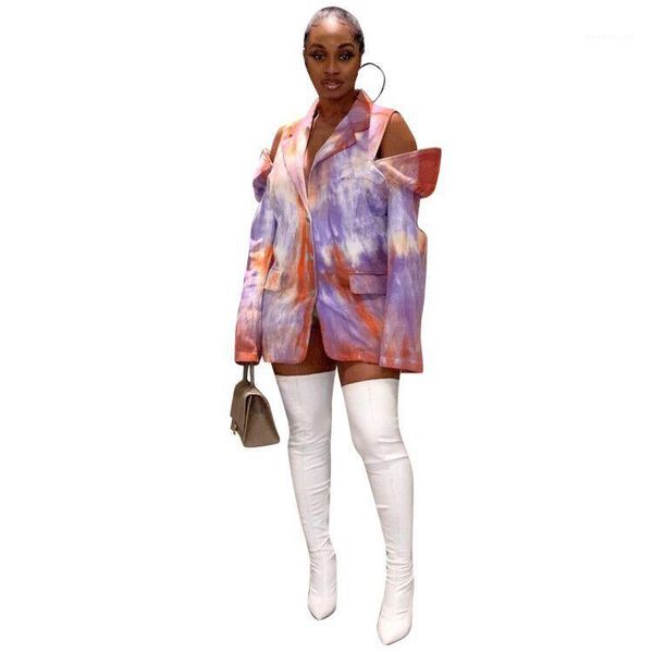 

blazers hollow out long sleeve v neck fashion suit ladies high street wear women tie dye, White;black