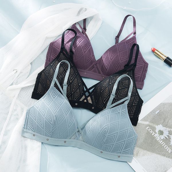 

wasteheart women fashion purple blue lingerie wireless bra sets lace cut out cotton panties briefs women underwear lovely y200708, Red;black