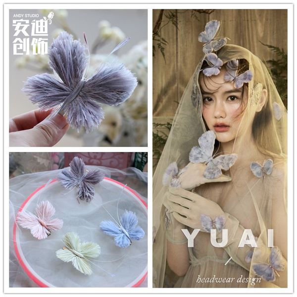 

new hand made high-grade color feather butterfly hairpin with shadow studio wedding bridal headdress hair accessories, Silver
