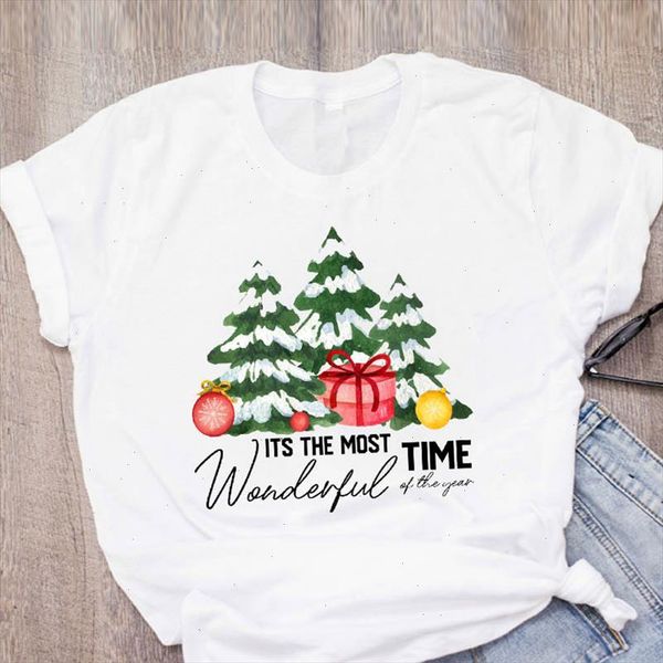 

women graphic snow tree cartoon style girl 90s clothes merry christmas print lady tees clothing female t shirt t shirt, White