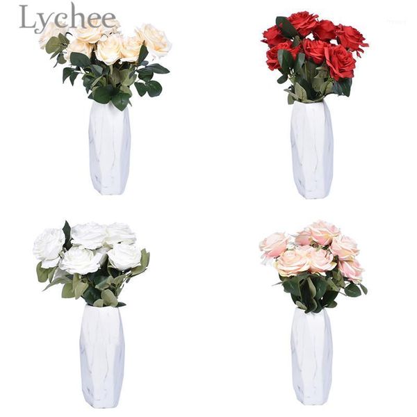 

lychee life 1bunch artificial rose bouquet multicolor simulated flowers wedding party decors home l decoration1