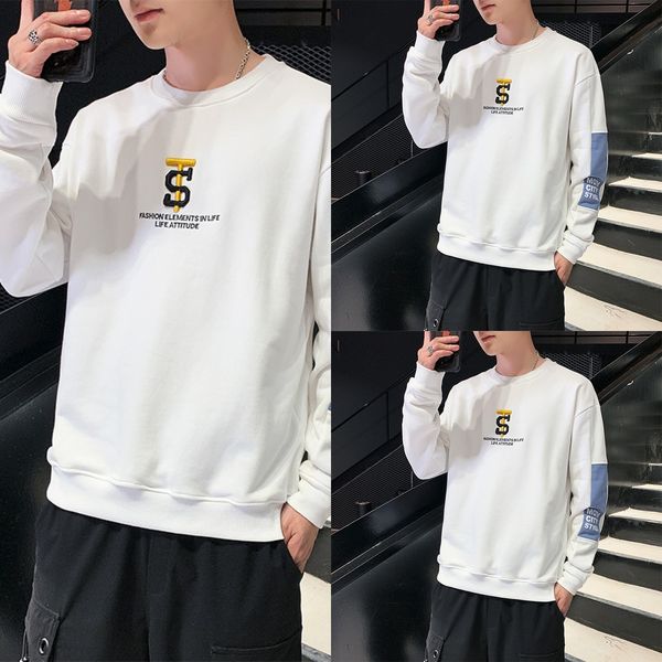 

длинный рукав мужского свитера 2020 осенью нового top sweatert футболки sweatertrend охладиться круглыми шеи футболки спортивных случайных с, Black