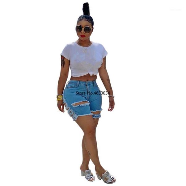 

plus size s-5xl women summer high waist washed hollow out street wear denim knee length pants fashion shorts jeans1, Blue