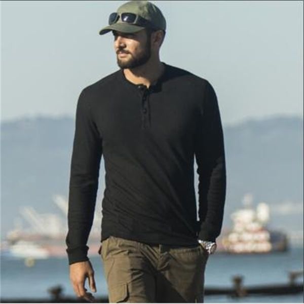 Herren-Basisschicht aus Merinowolle, mittelschwer, Henley-Hemd, Pullover, Thermo-Langarm-Henley-Hemd aus Merinowolle für Herren, Größe S-XL 201026