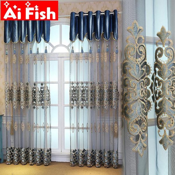 

curtain & drapes classic european style tulle curtains for living room luxury blue delicate atmosphere bedroom windows voile gauze my512#3