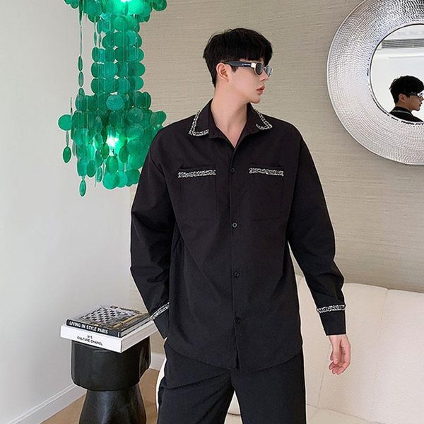 

men vitnage fashion patchwork long sleeve casual shirt japan korea streetwear male black white dress shirts1, White;black