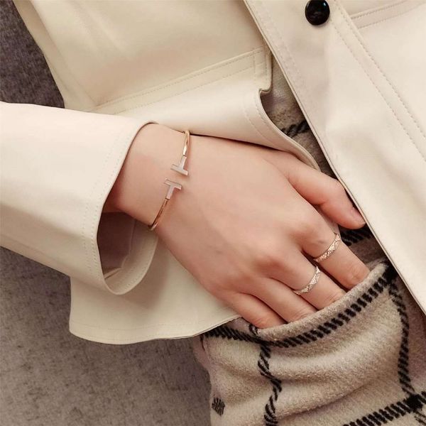 

temperament bracelet double t inlaid with diamond versatile jewelry hand ornament student lady friend gift bracelet girlfriend, Golden;silver