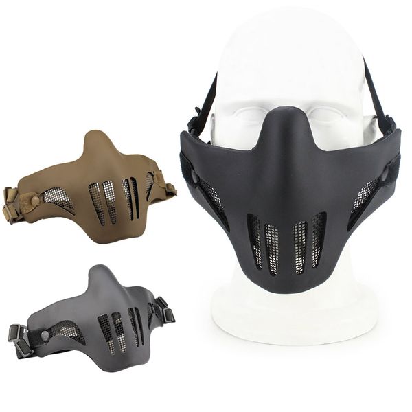 Açık Spor Airsoft tel örgü yarım yüz deri maske çekim ekipmanı yüz koruma dişlisi metal çelik No03-011