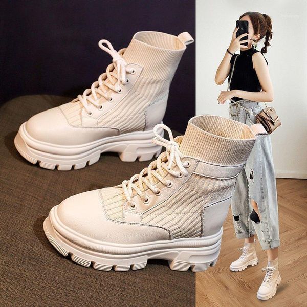 

real soft leather nude boots women's british style autumn and winter 2020 new casual women's shoes short boots women fashion1, Black