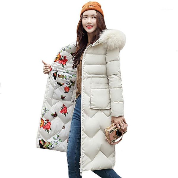 

both two sides can be wore 2019 women winter jacket new arrival with fur hooded long coat cotton padded warm parka womens parkas1, Black