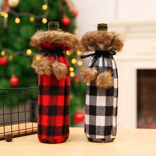 

cover wine champagne plaid bottle bag for party home festives christmas decorations supplies hha 706