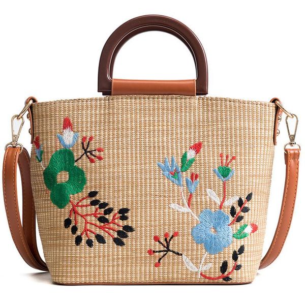 

2020 summer straw woven embroidered woven hand-held women's bag fashionable flower single shoulder diagonal straddle bag