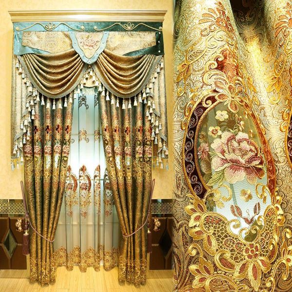 

curtain & drapes luxury hollow embroidery for living room european coffee bedroom elegant tulle
