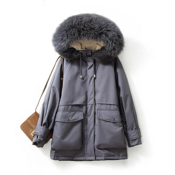 

huge real natural fur duck hooded winter parkas thick collar 2020 white warm coat female jacket women down zipper dlksj, Black;white