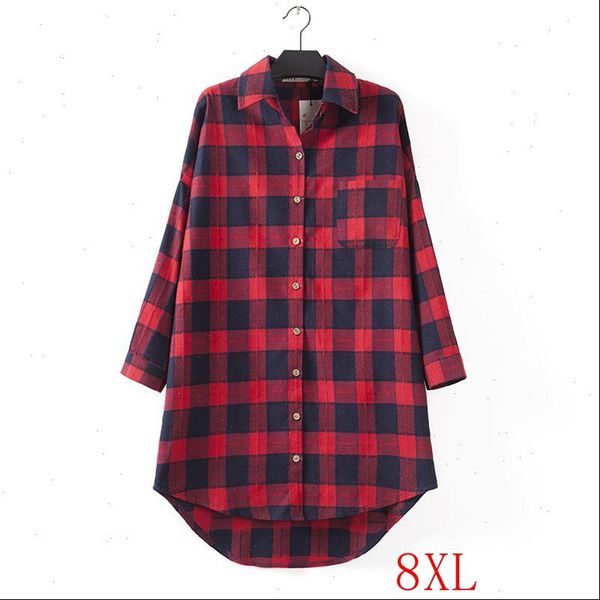 

plus size plaid shirt 4xl 5xl 6xl 7xl 8xl bust 140cm plus size fashion women lapel long sleeve front short back long, White