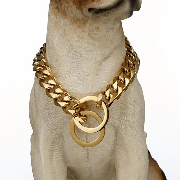 

15mm high-quality silver/gold color stainless steel dog collar training choke pet dog slip chain strong metal collar