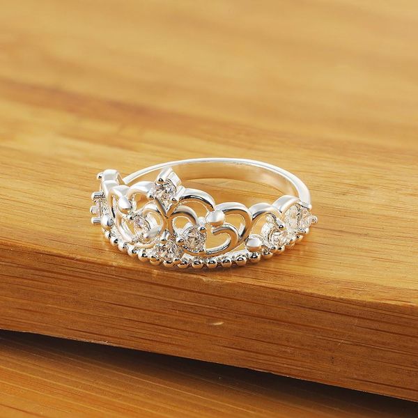 

wholesale selling wedding jewelry noble temperament crown zircon crystal ring female fashion silver color jewelry lr010 h bbyhlw