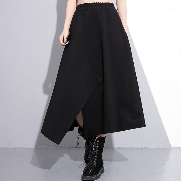

fashion pocket spring high-waist skirts women's winter new design black long large irregular skirt loose vestid1