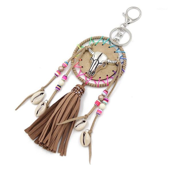 

keychains bohemian shell tassel key chain national style keychain women bag clay bead pendant bullhead charm ring handmade accessoies1, Silver
