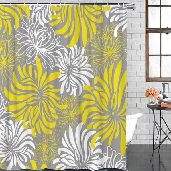 

modern curtain yellow floral texture printed bathroom shower curtain bathroom decor waterproof fabric shower1