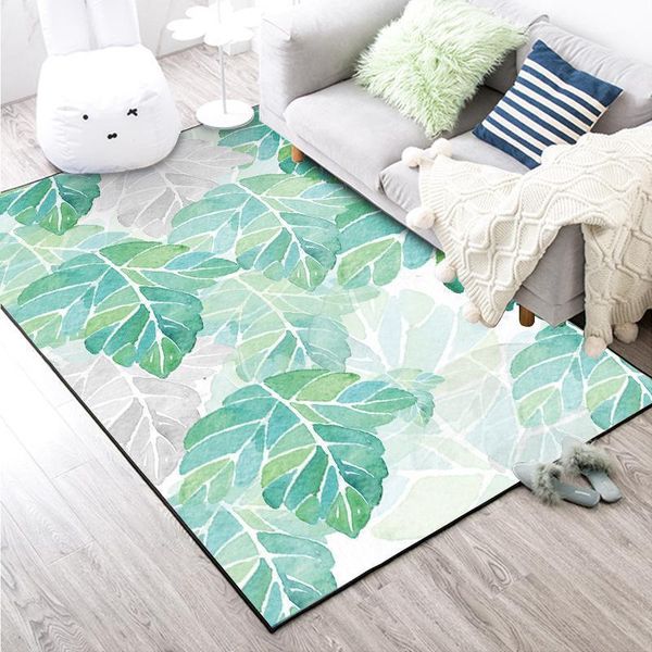 

fashionable nordic fresh and simple green plant leaves bedroom living room bedside carpet door mat1