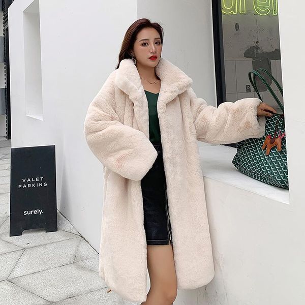 

winter women faux fur coat woman long fur jacket loose lapel thick warm plus size oversize female plush coat1, Black