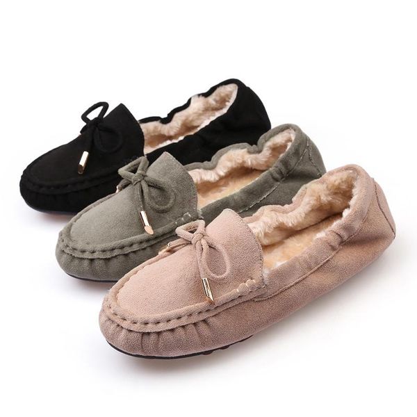 

round toe casual moccasins flats ladies bowknot suede roll-up ballerina shoe elastic design loafers women winter fur espadrilles, Black