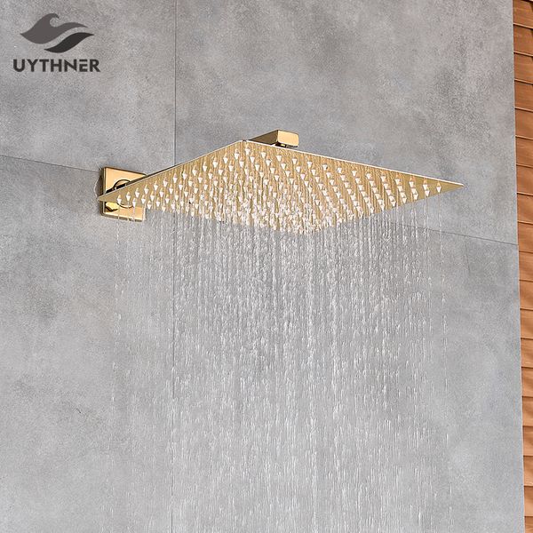 

gold polish 8"/10"/12" square rainfall shower head bathroom ultrathin rain shower head with shower arm faucet accessories wal