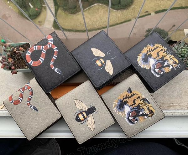 

trendy men animal short wallet leather black snake tiger bee wallets women long style purse wallet card holders with box, Red;black