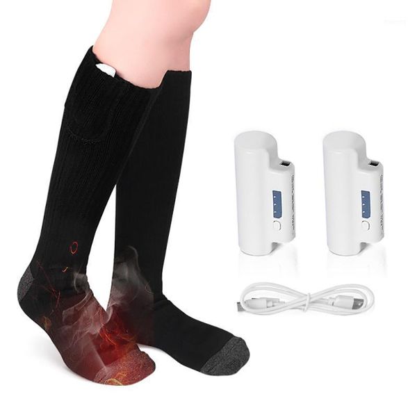 

sports socks 1 pair thermal cotton heated usb men women battery case winter foot warmer electric cycling socks1, Black