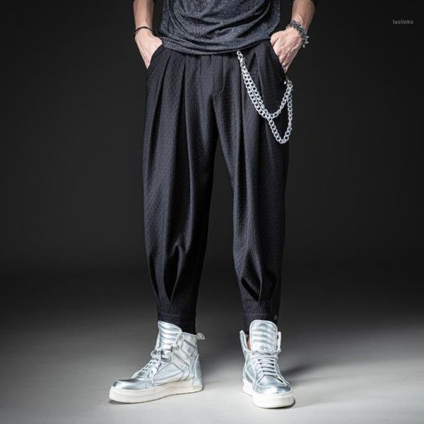 

new fashion male summer men's personality night shines autumn nightclub loose casual black trousers by1931173841