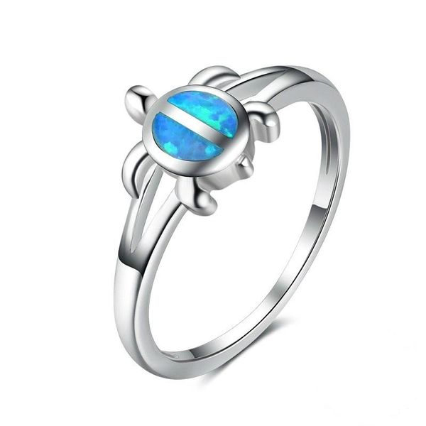 

delicate design blue opal sea turtle ring opal stone finger rings for women fashion engagement ring party fashion jewelry gift, Slivery;golden
