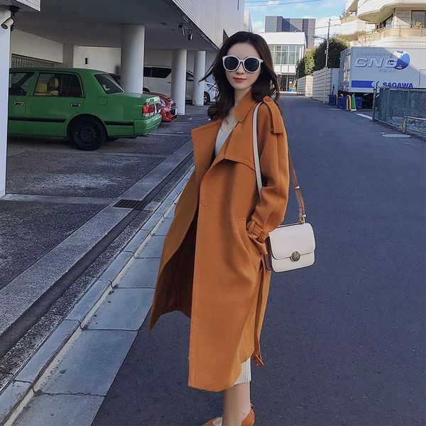 

2019 autumn new style trench coat bright orange color soft fabric trench coat for wome and long korean style1, Tan;black