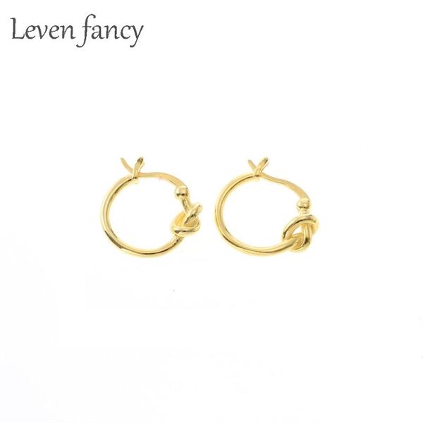 

hoop & huggie handmade wild design minimalism sterling silver 925 love knot earrings round circle piercing for women girls, Golden;silver