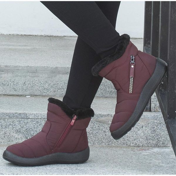 

new 2020 winter shoes women snow boot 2020 zipper ladies warm faux fur ankle boots woman plush female fashion comfort flat shoes, Black