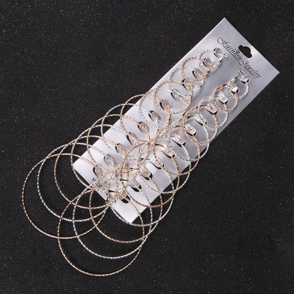 

2021 new gold silver color big circle hoop earring set for women punk brincos round earrings party jewelry gift 12 pair/lot, Golden;silver