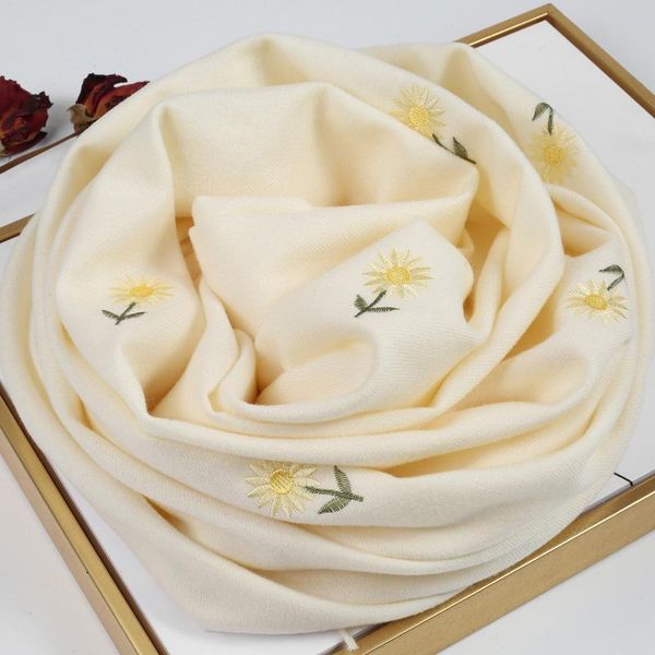 

scarves winter 2021 embroidered small women's scarf fashionable thickening warm shawl with dual-purpose cheongsam, Blue;gray