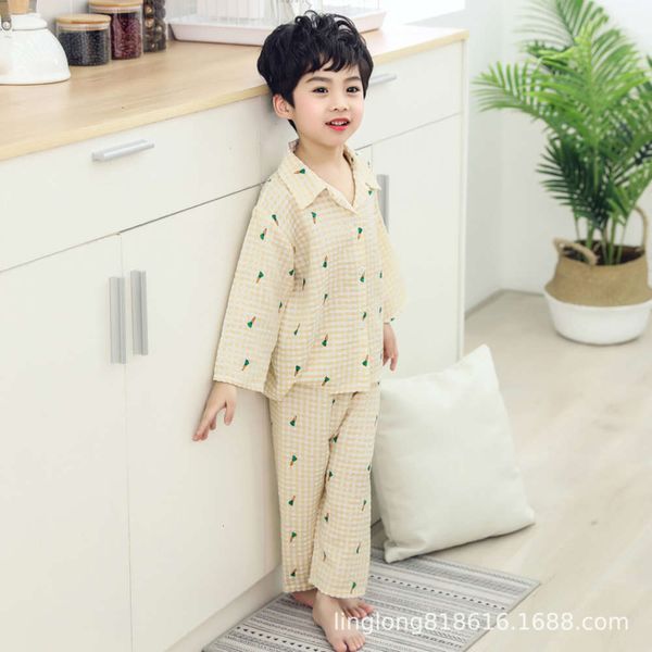 

set pajamas spring and seersucker summer thin cartoon children's home cloth lzlp, Blue;red