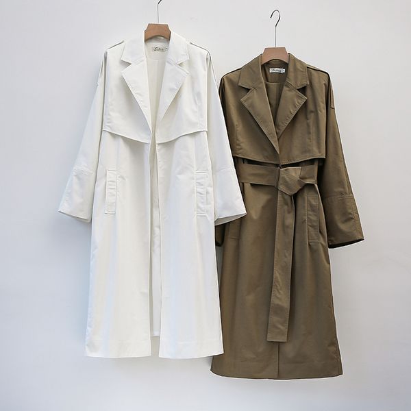

uk brand new fashion fall /autumn casual simple classic long trench coat with belt chic female windbreaker 201110, Tan;black