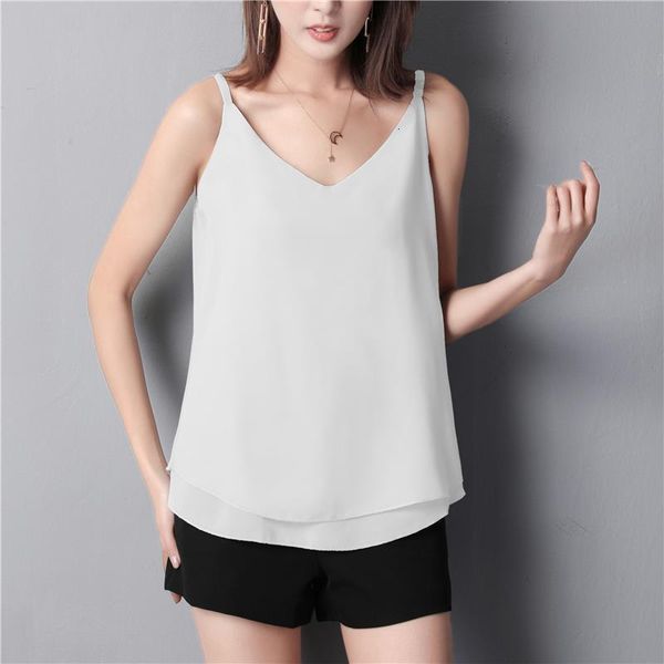 

2021 new arrival fashion women tank summer casual chiffon camisole plus size 6xl solid inner wear female top, White